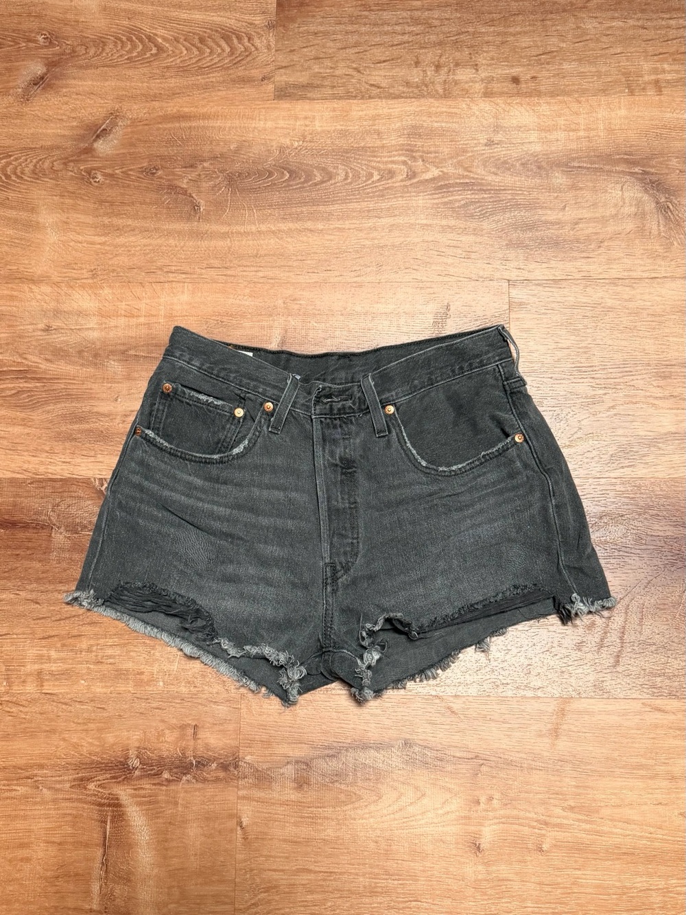 Levi's Black Frayed Hem Denim Cutoff Shorts